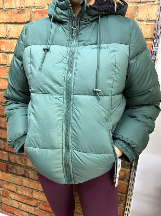 Reebok Ladies Reversible Puffer Sherpa Jacket Hunter Green