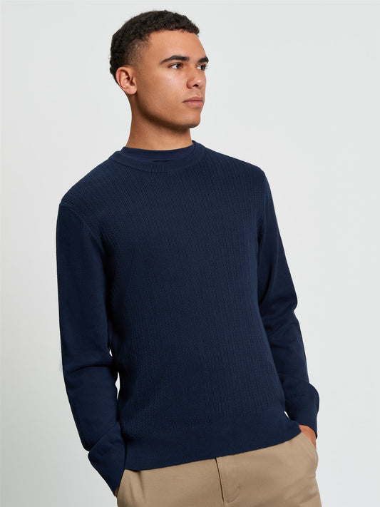 Ben Sherman Textured Front Knitted Crewneck Dark Navy