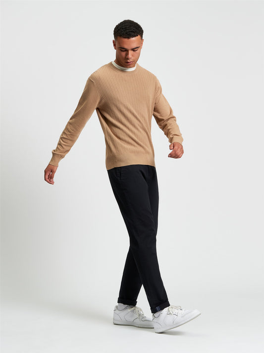 Ben Sherman Textured Front Knitted Crewneck Sand