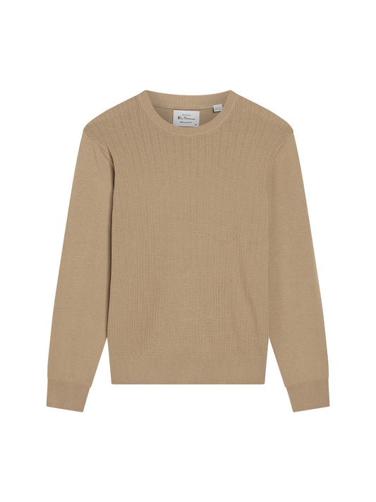 Ben Sherman Textured Front Knitted Crewneck Sand
