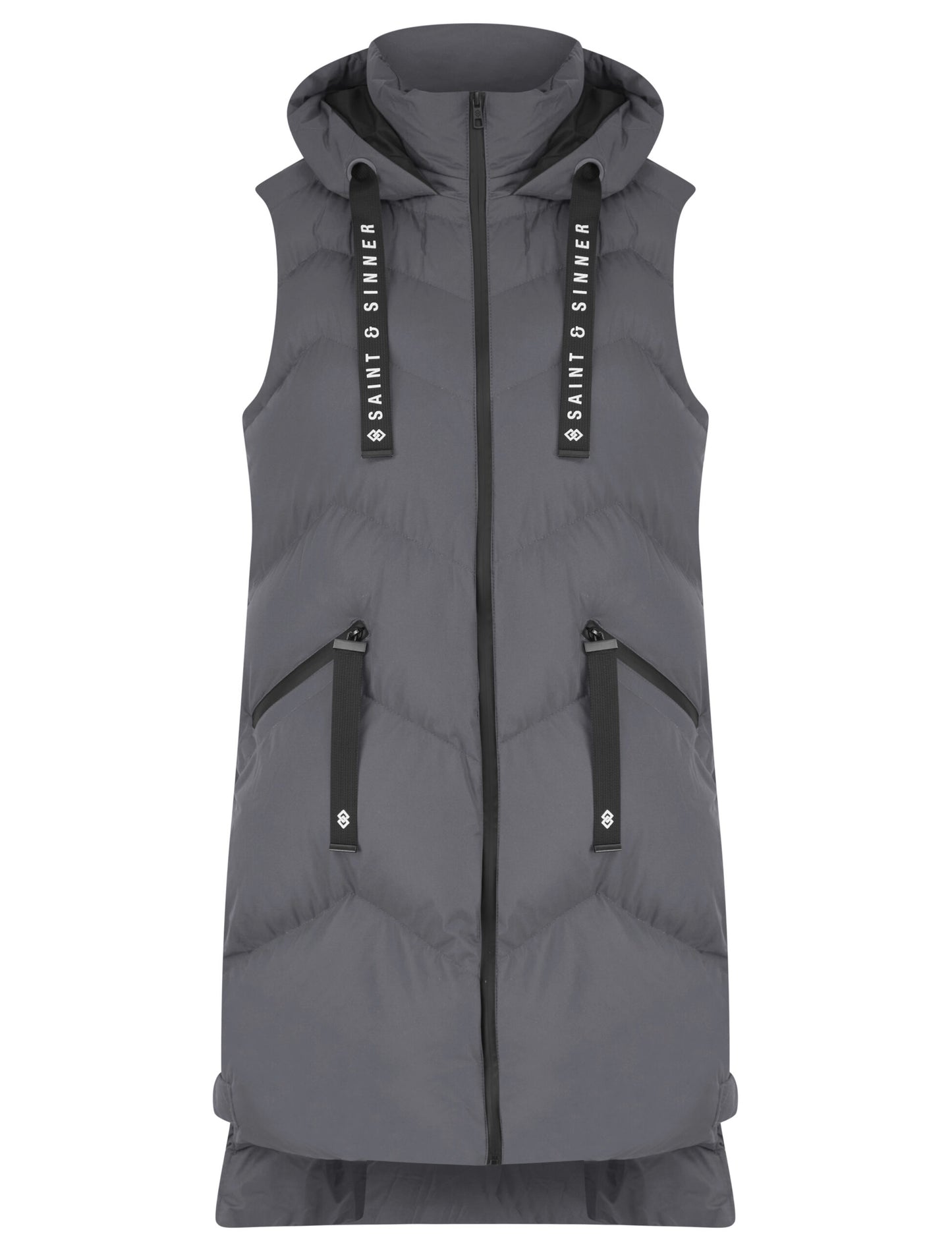 Saint & Sinner Longline Quilted Gilet Graphite Grey