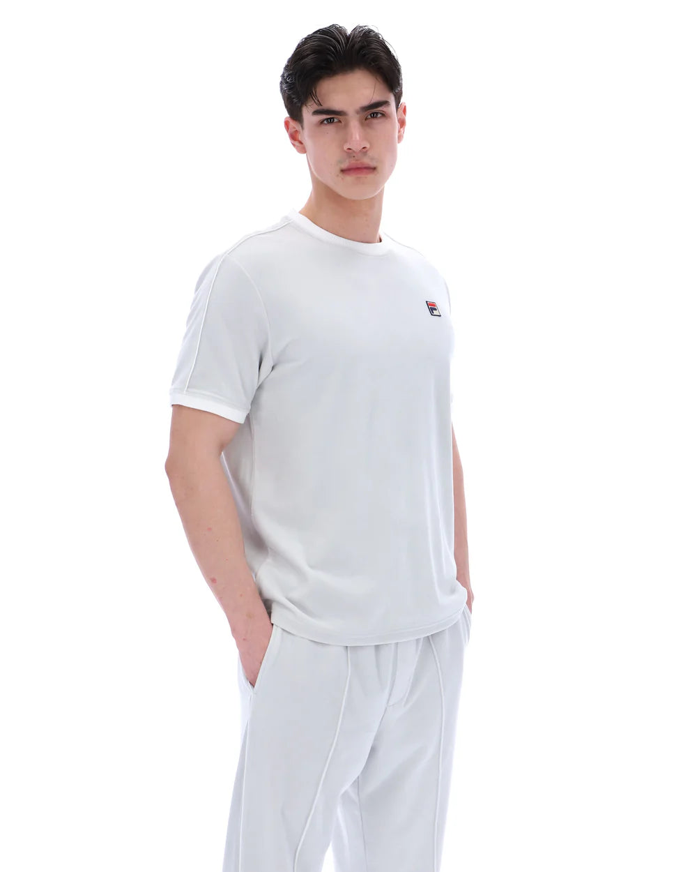 FILA Vintage Basilio Velour T-Shirt Dawn Blue/White