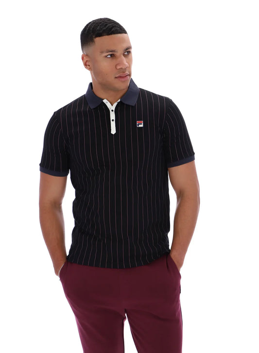 FILA BB1 Classic Vintage Striped Polo Shirt Black/Gardenia/Fig/Charcoal