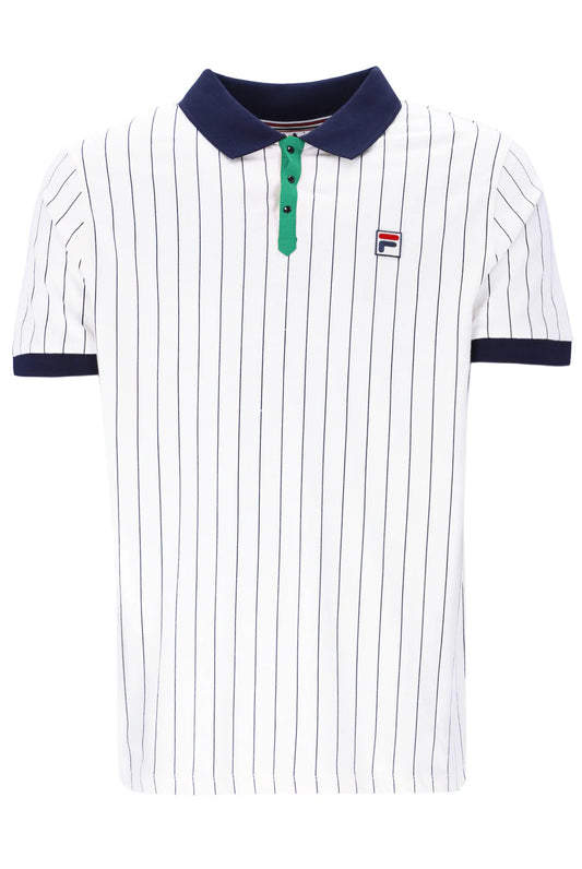 FILA BB1 Classic Vintage Striped Polo Shirt White/Green/Navy
