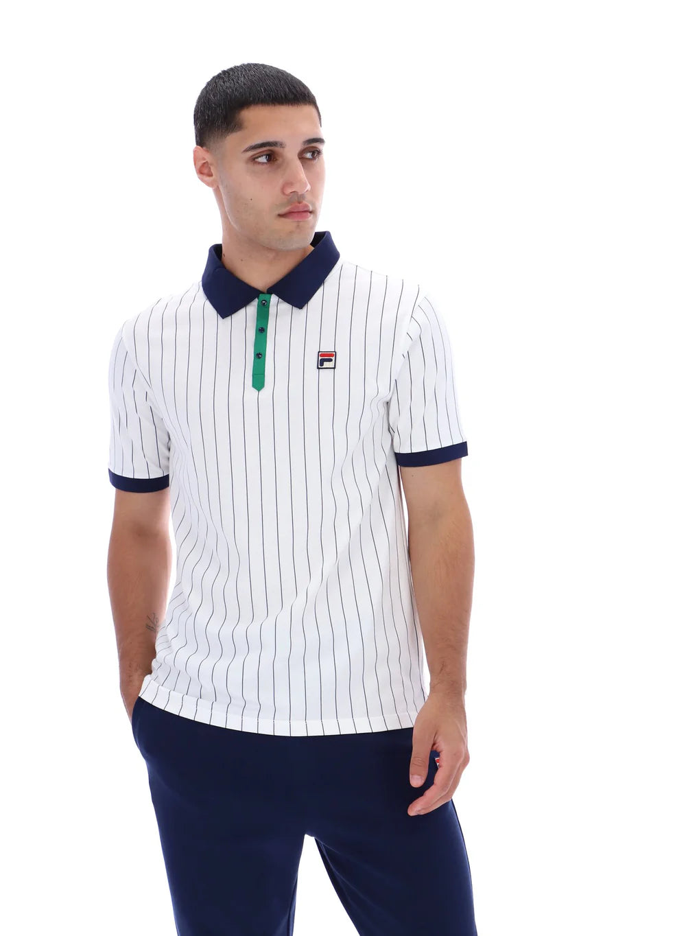 FILA BB1 Classic Vintage Striped Polo Shirt White/Green/Navy