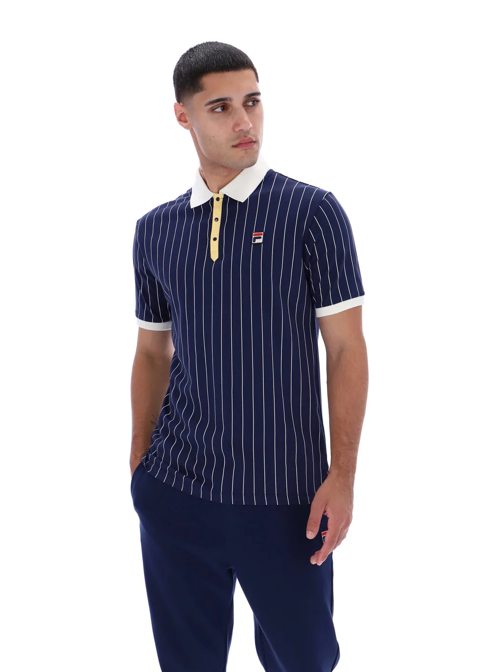 FILA BB1 Classic Vintage Striped Polo Shirt Navy/Raffia/Gardenia