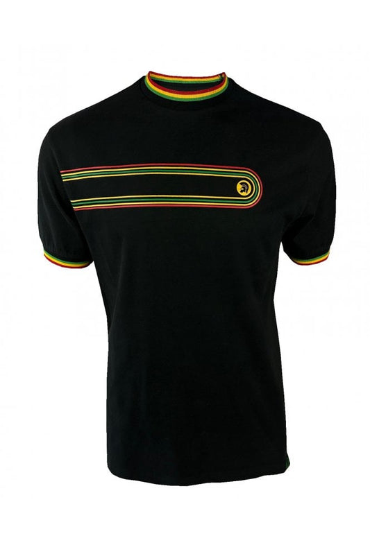 Trojan Retro Print Ringer T-Shirt Black/Rasta