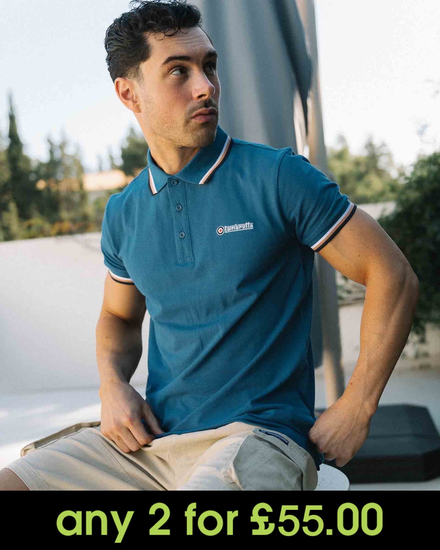 Lambretta Triple Tipped Polo Shirt Dark Blue White/Cork/Navy