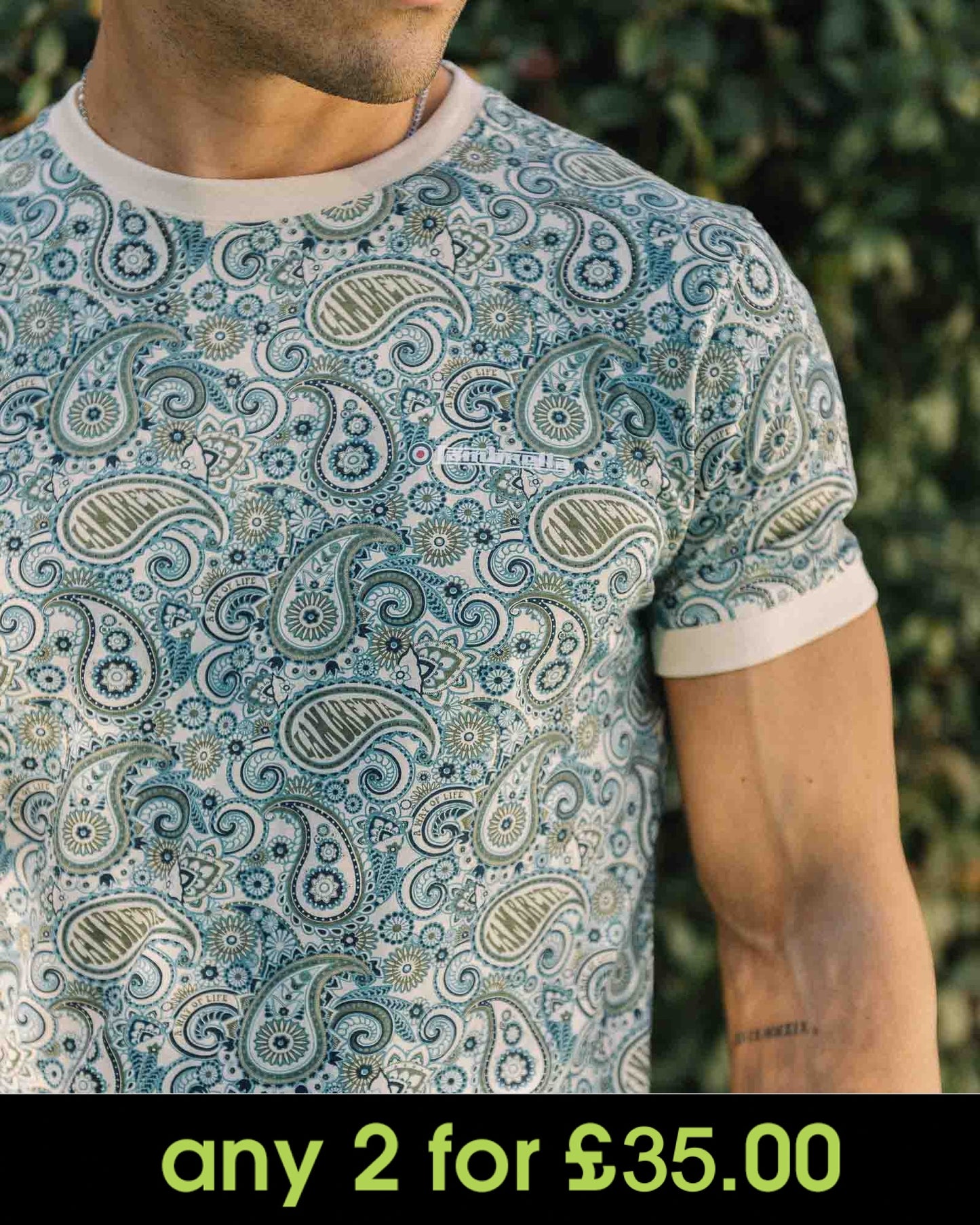 Lambretta Paisley Brand T-Shirt Wood Ash/Khaki