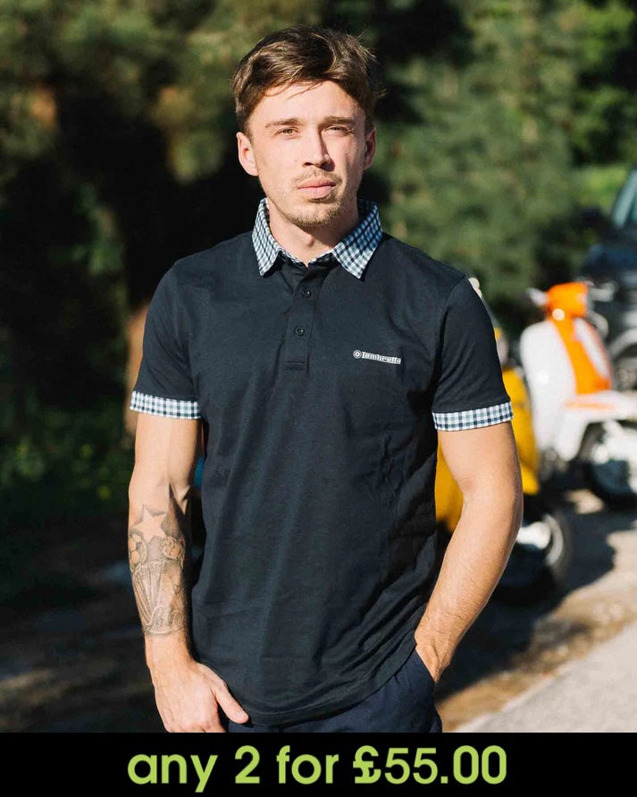 Lambretta Gingham Collar Polo Navy