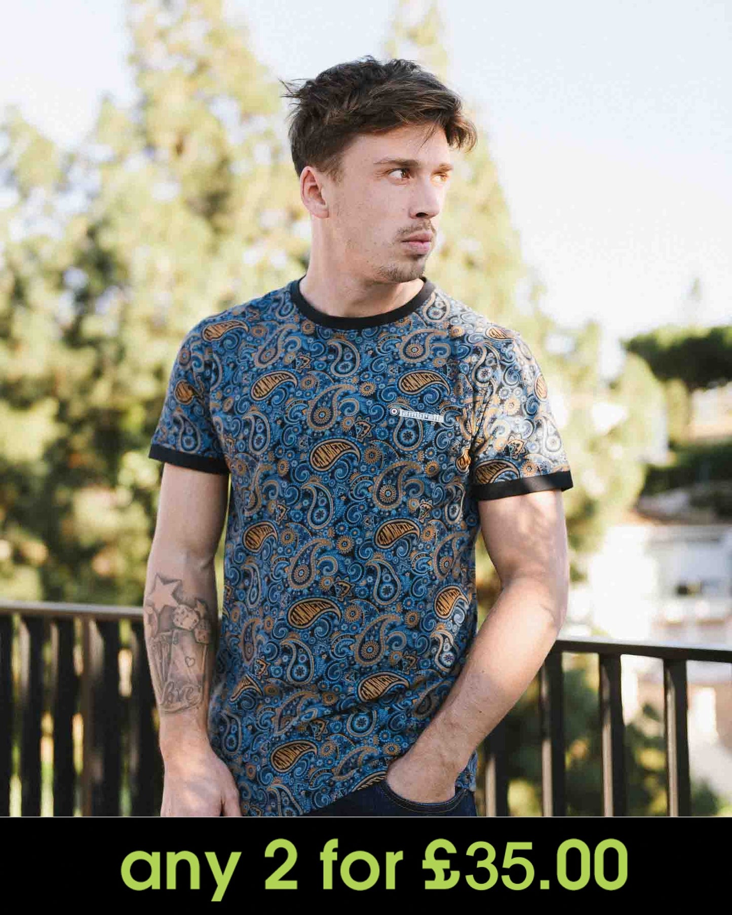 Lambretta Paisley Brand T-Shirt Navy Tobacco/Blue