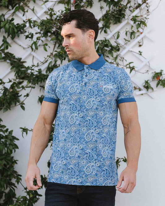 Lambretta Paisley Brand Polo Shirt Dark Blue/Wood Ash