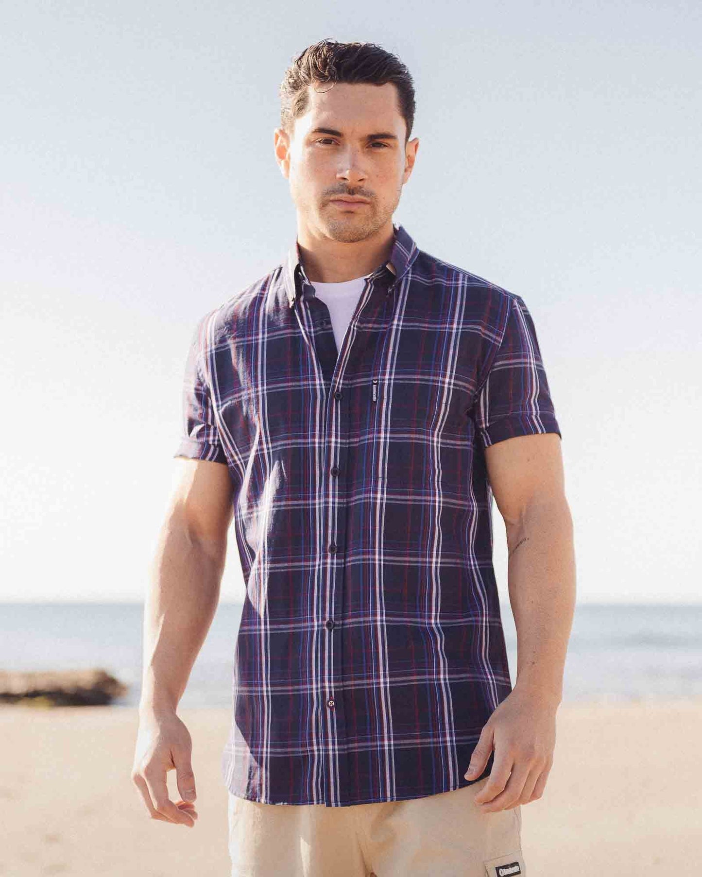 Lambretta S/S Check Shirt Navy/Blue/Red