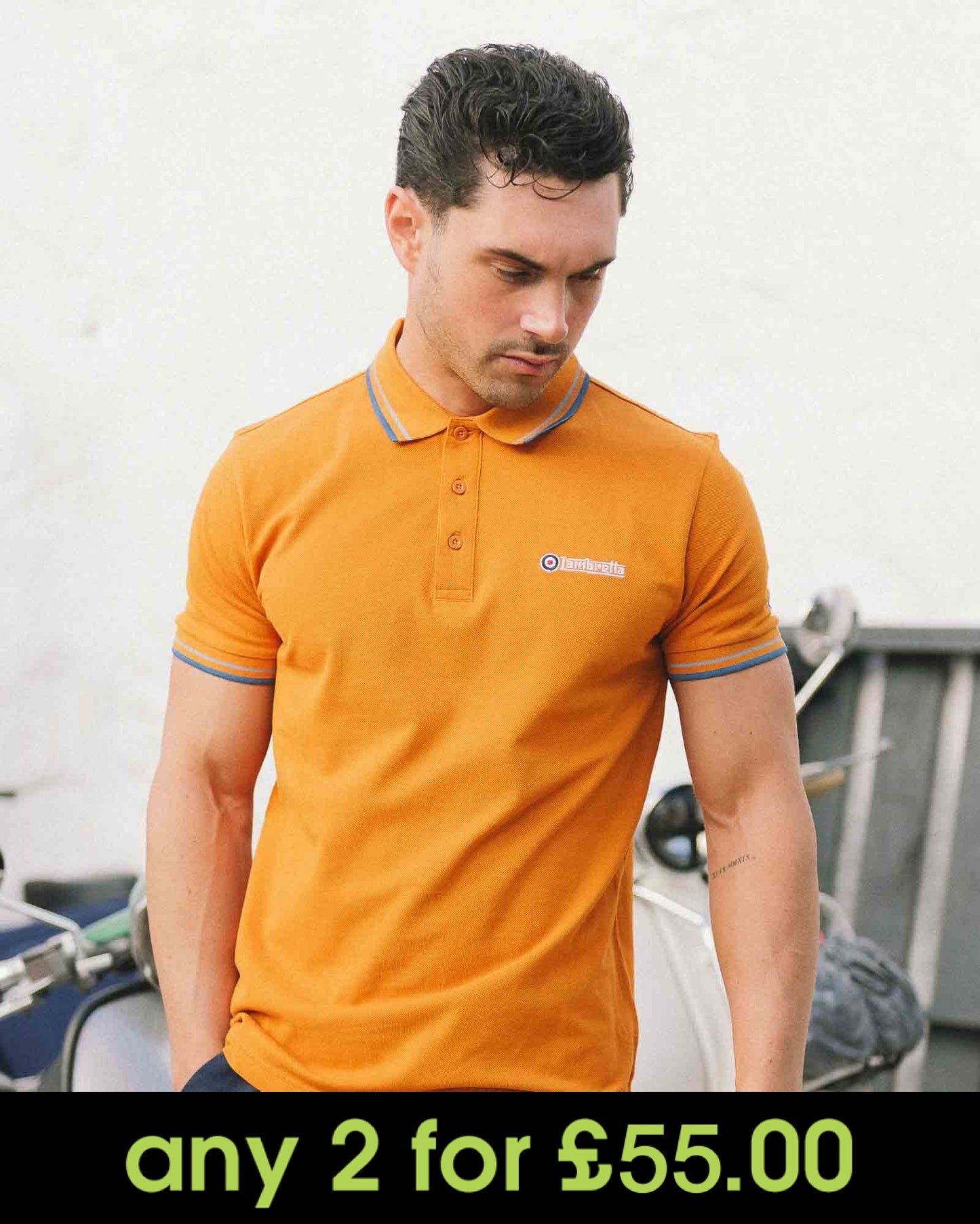 Lambretta Twin Tipped Polo Shirt Orange Sky/Dark Blue