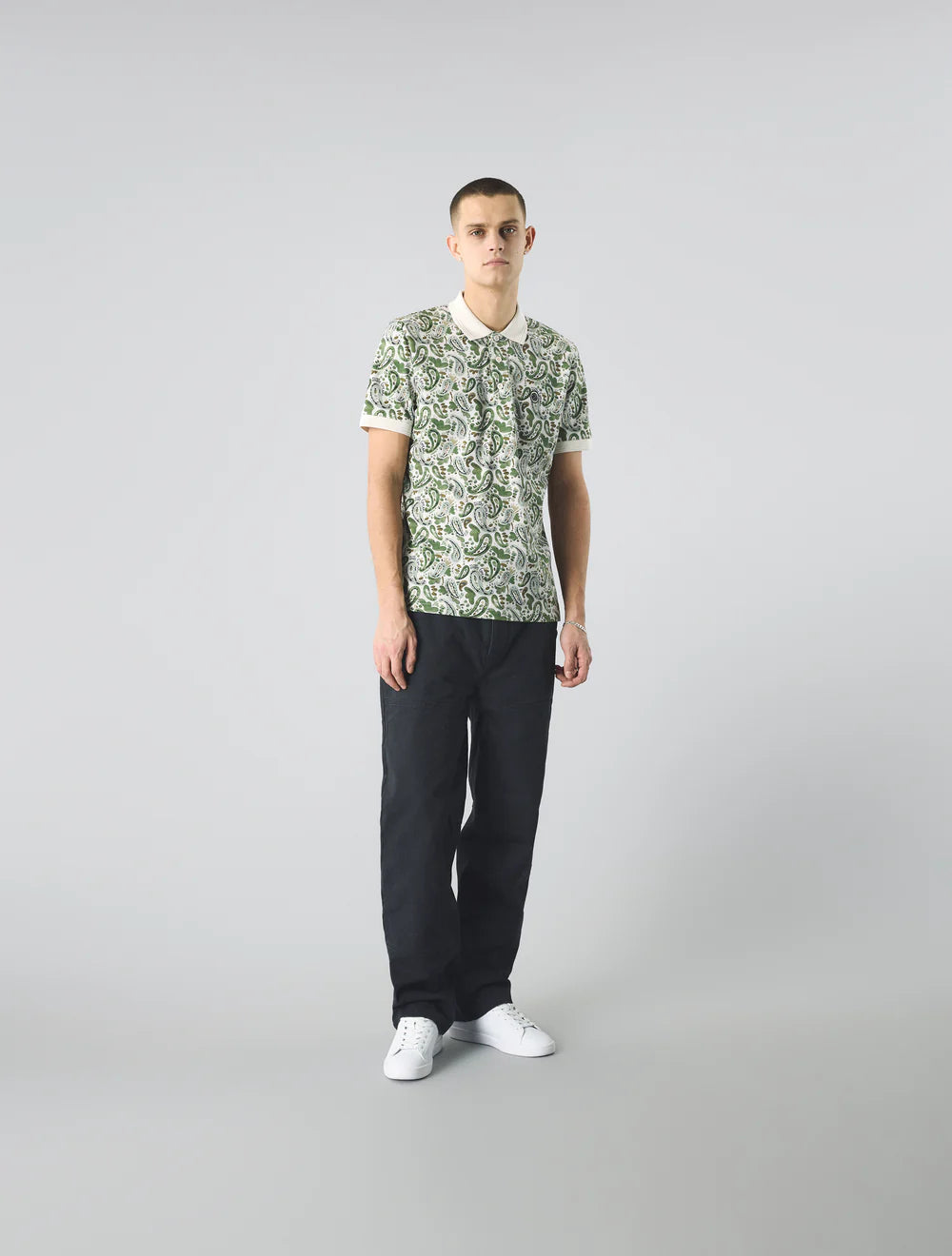 Pretty Green Aquarelle Paisley SS Polo Shirt Stone