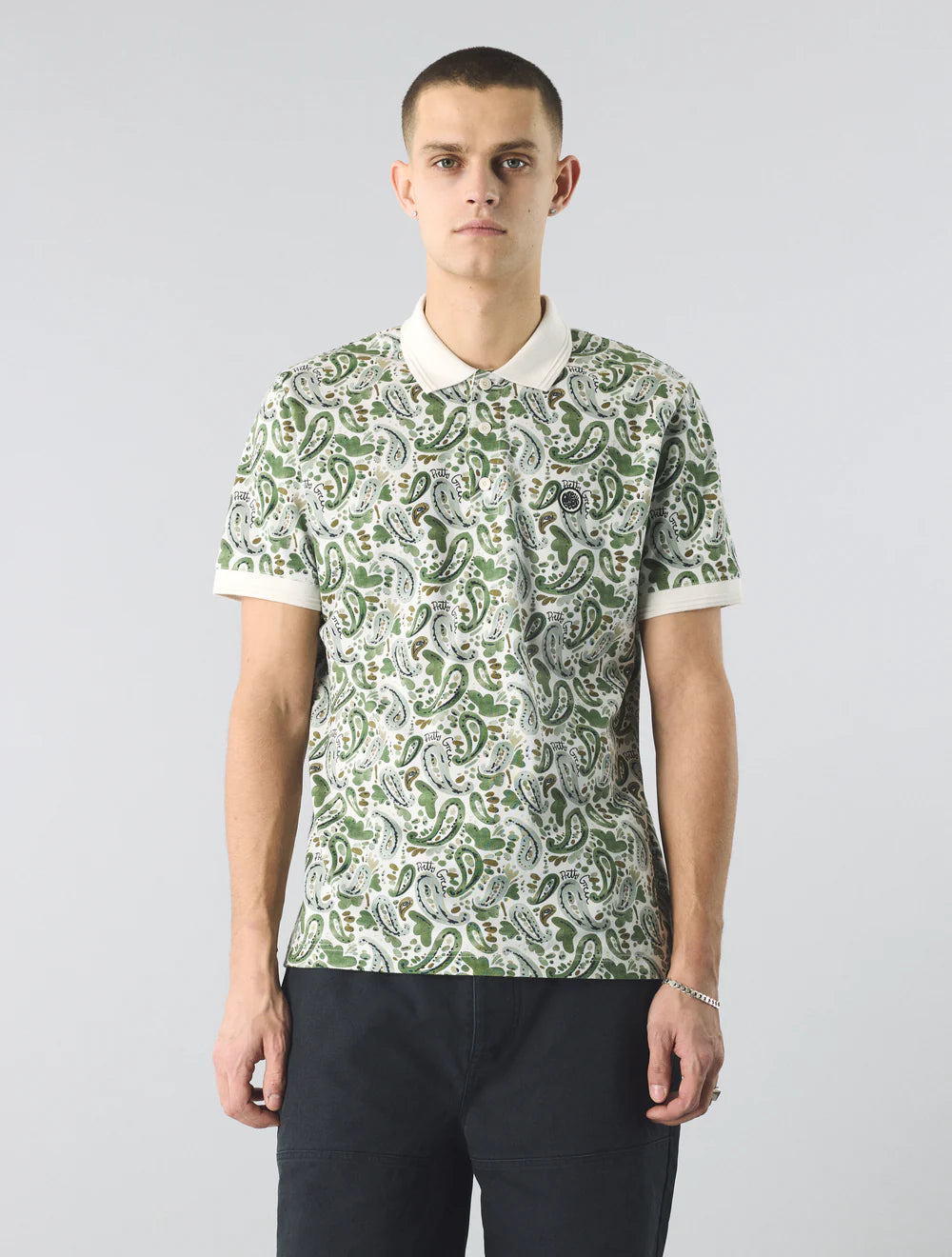 Pretty Green Aquarelle Paisley SS Polo Shirt Stone