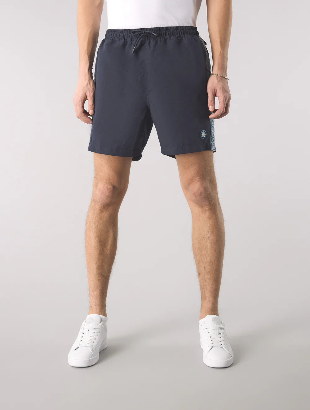 Pretty Green Eclipse Paisley Tape Sweat Shorts Navy