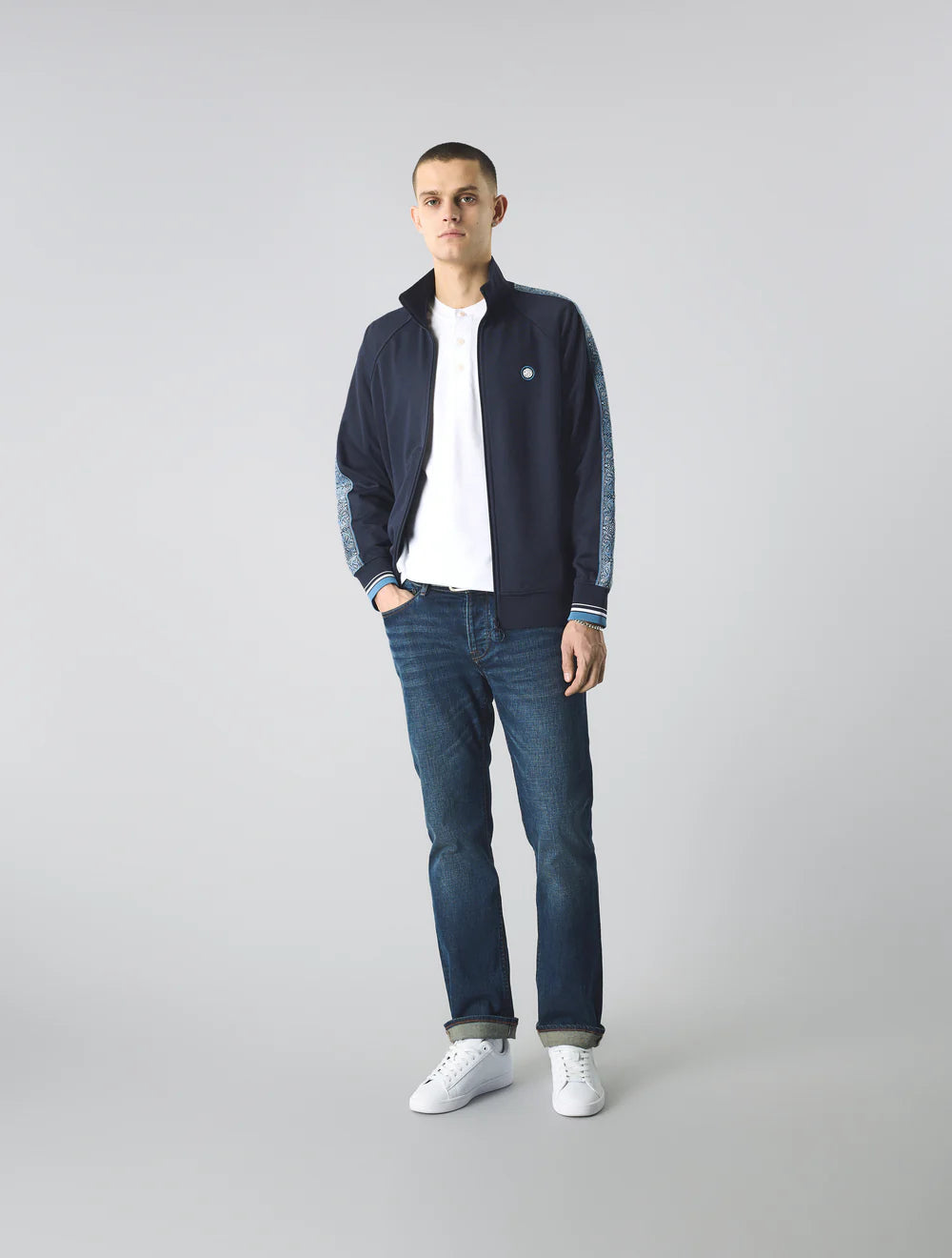 Pretty Green Eclipse Paisley Tape Track Top Navy