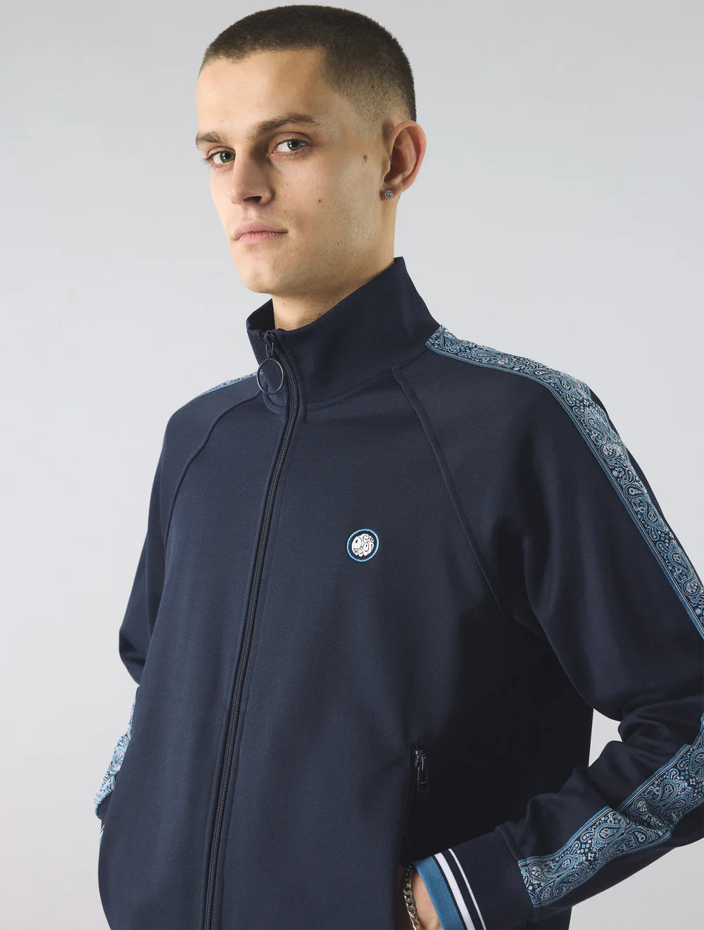 Pretty Green Eclipse Paisley Tape Track Top Navy