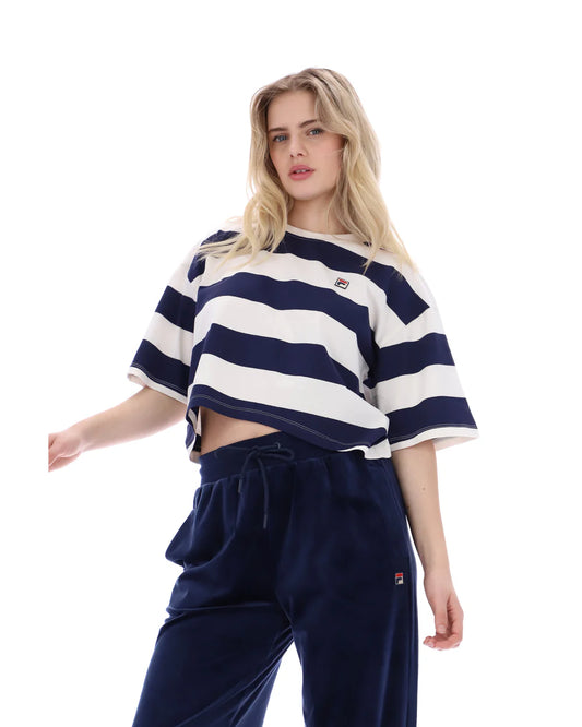 Fila Vintage Ladies Genoa Boxy Cropped T-Shirt Navy/Gardenia