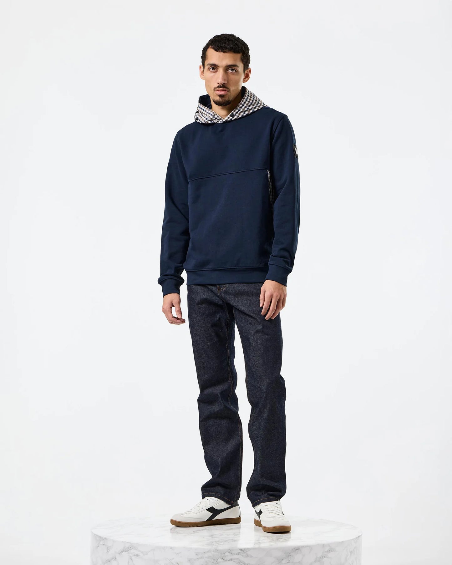Weekend Offender Bayswater Check Hoodie Navy/Mid House