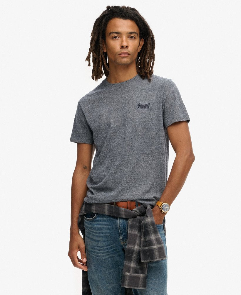 Superdry Essential Logo Embroidered T-shirt Eclipse Navy/ Grey Marl Feeder