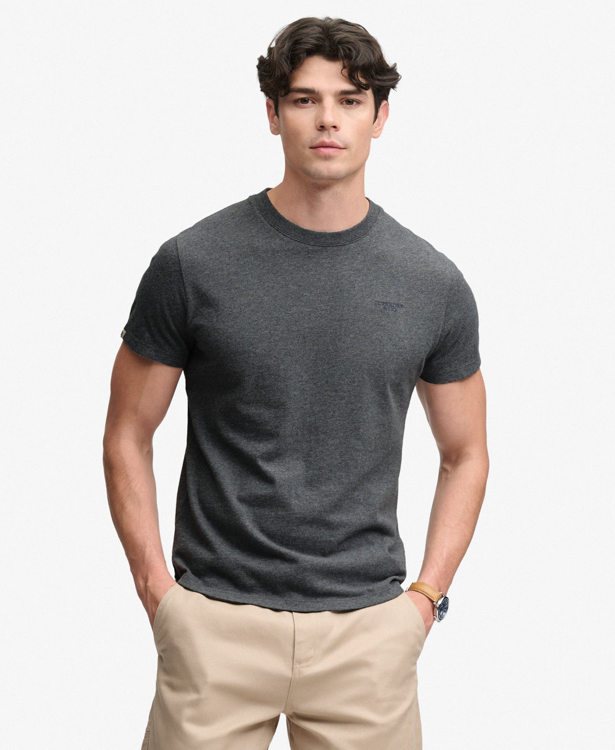 Superdry Essential Logo Embroidered T-Shirt Antique Grey Marl/Stone Grey
