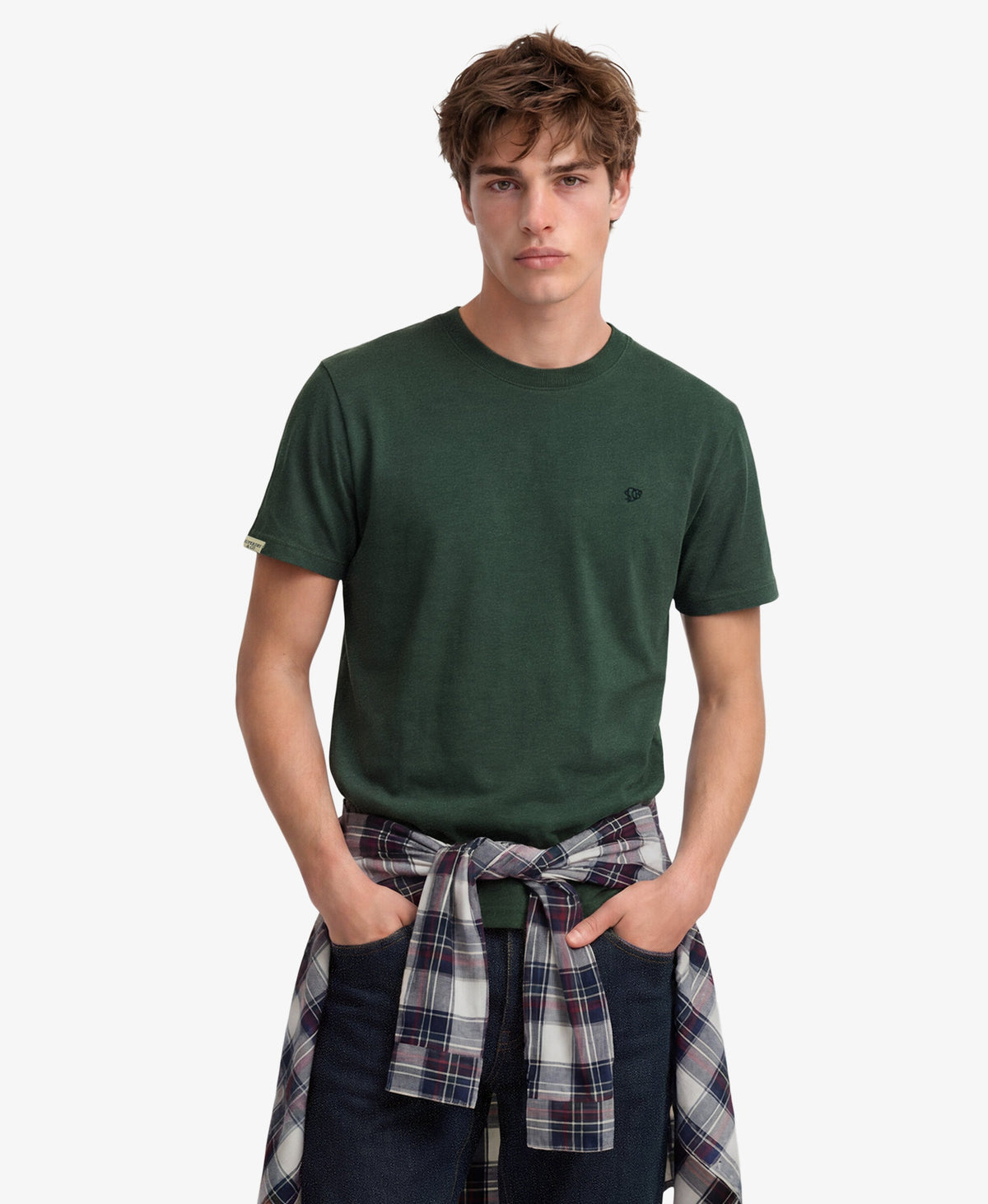 Superdry Essential Logo Embroidered T-Shirt Forest Green Grit/Navy