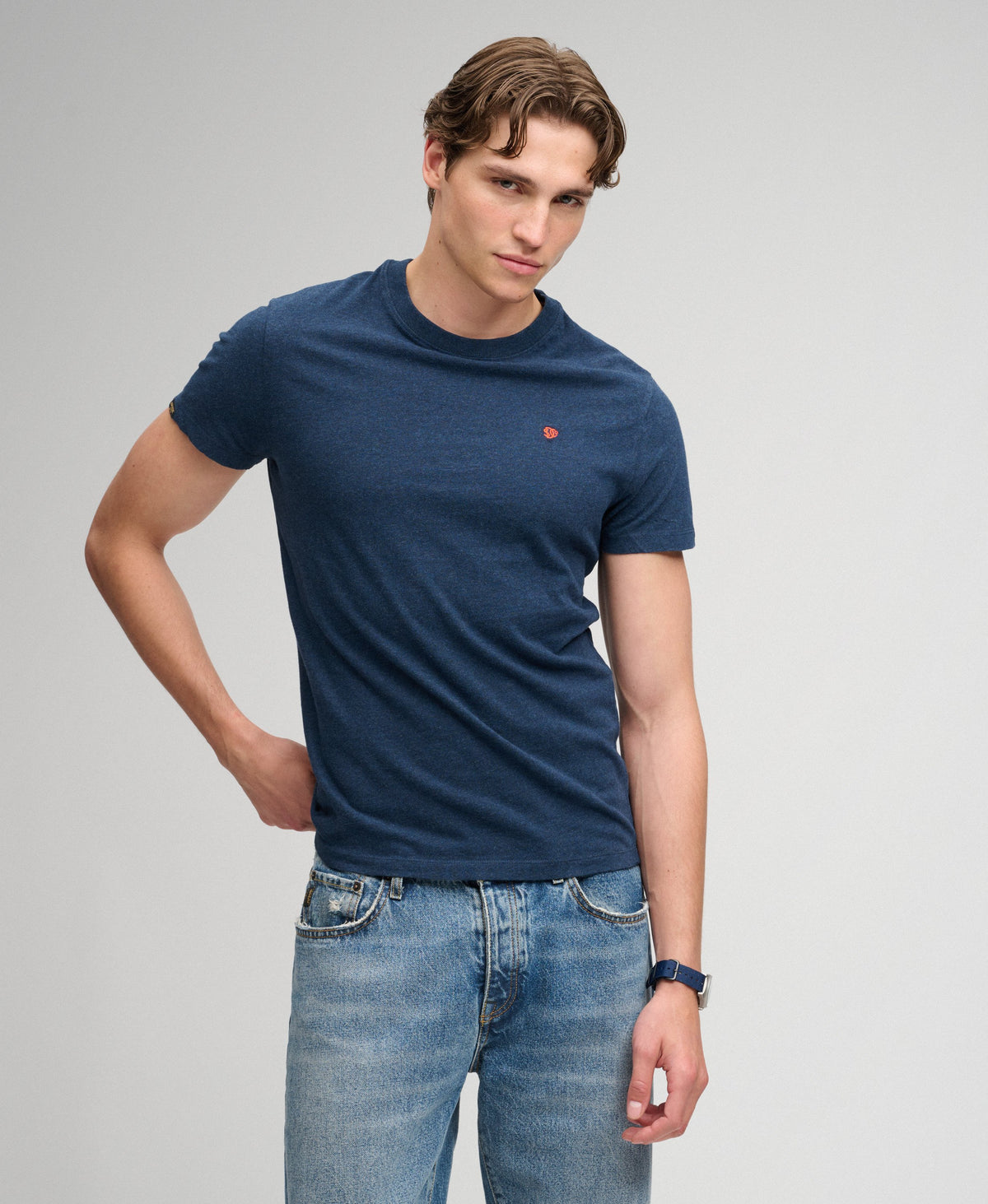 Superdry Essential Logo Embroidered T-Shirt Deep Sea Blue Marl/Orange