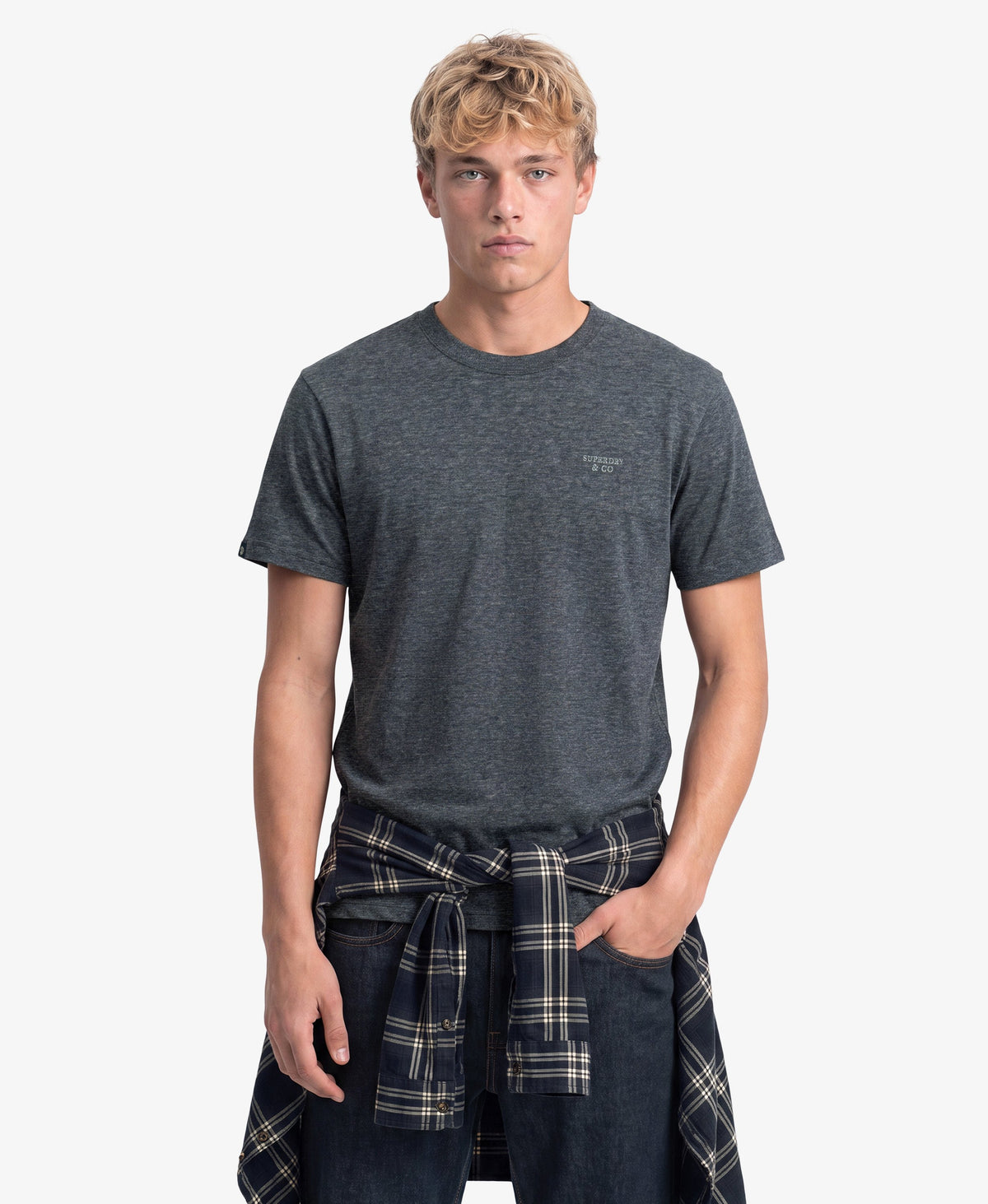 Superdry Essential Logo Embroidered T-Shirt Eclipse Navy/Grey Feeder/Grey