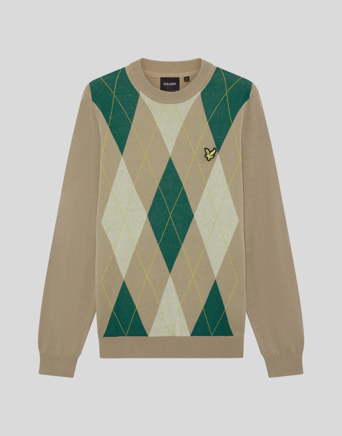 Lyle & Scott Argyle Knitted Crew Neck Jumper Camel Taupe