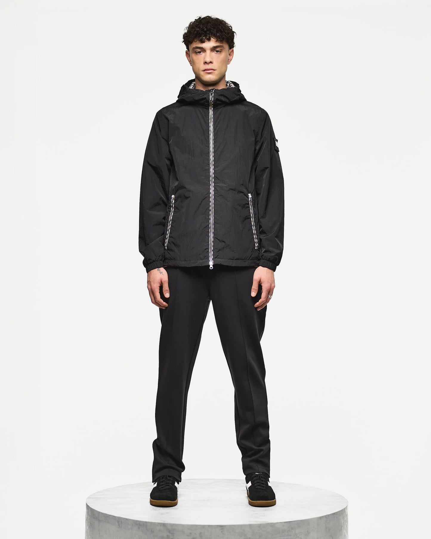 Weekend Offender Campania Check Windbreaker Jacket Black