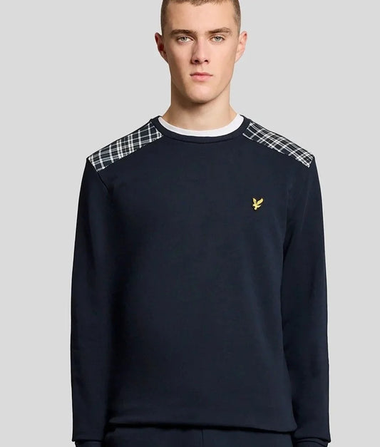 Lyle & Scott Check Panelled Crewneck Sweatshirt Dark Navy
