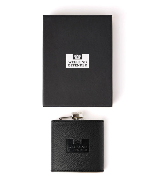 Weekend Offender Leather Hip Flask With Gift Box Black