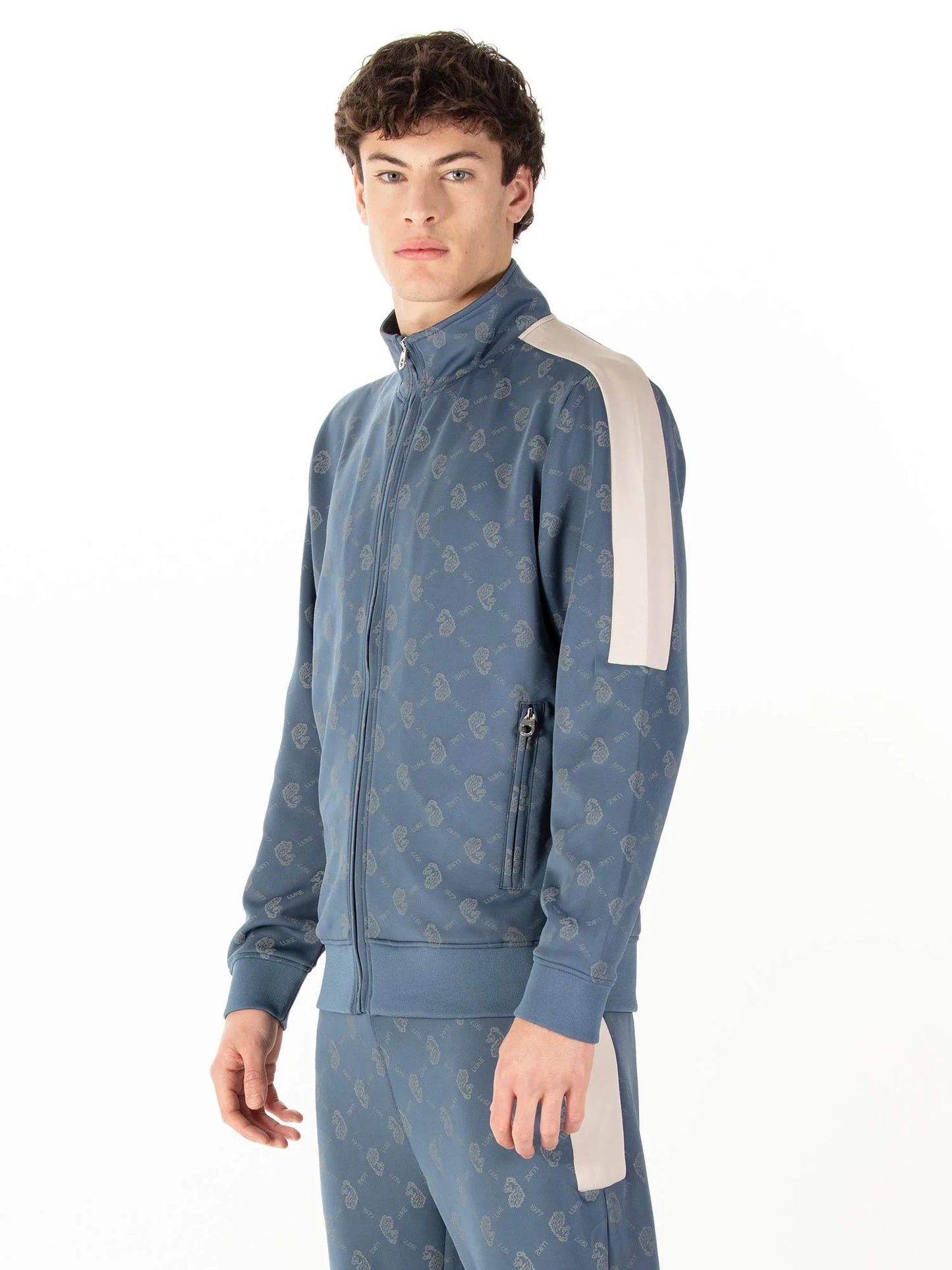 Luke 1977 Ronaldo Overprint Zip Jacket Denim Blue