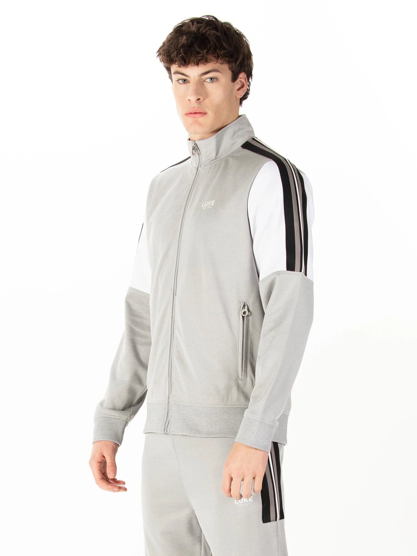 Luke 1977 Redwood Zip Through Sweat Mid Marl Grey