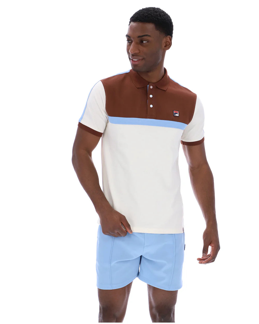 FILA Vintage Mattia Contrast Panel Polo Shirt Gardenia/Cappucino/Frozen Fjord