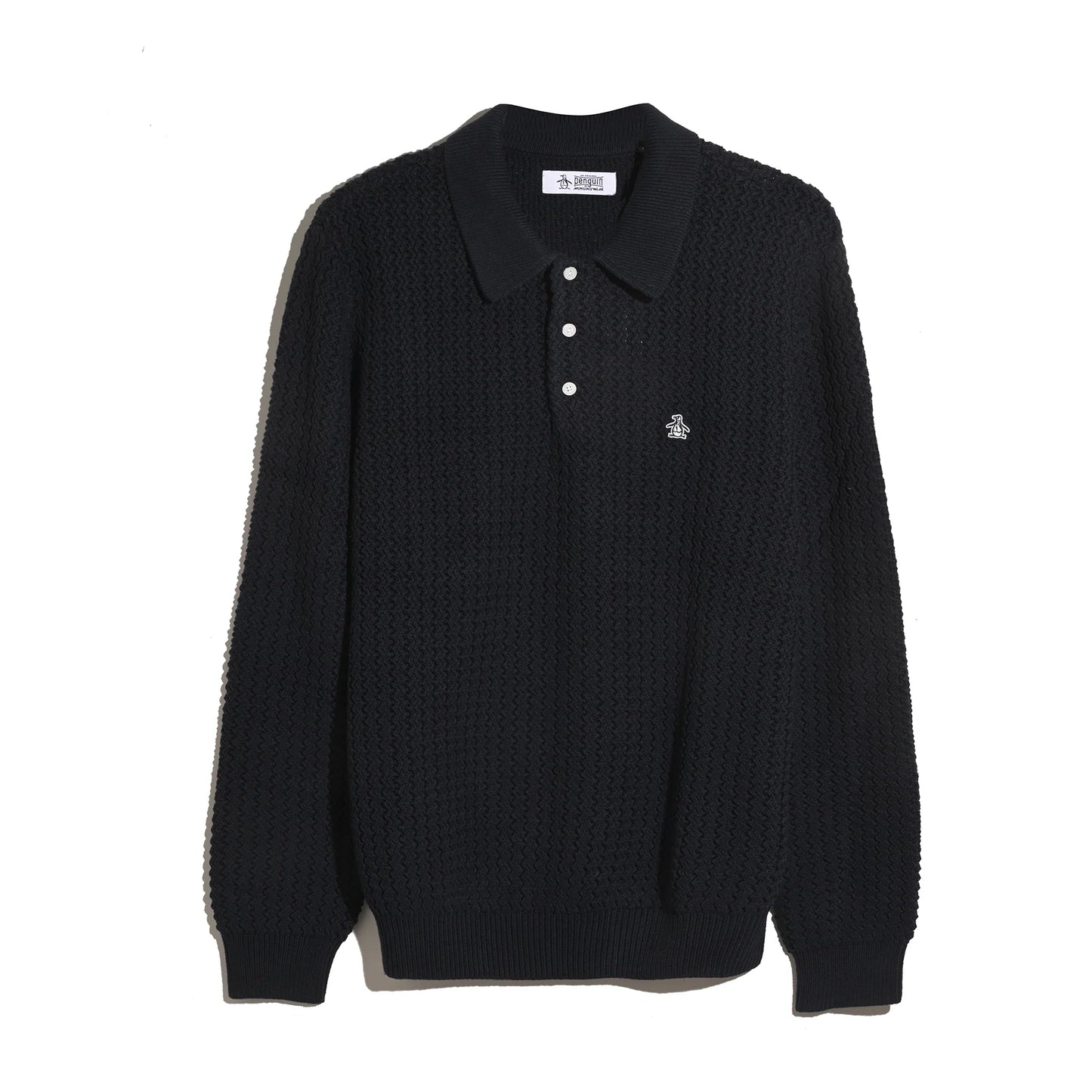 Original Penguin Zigzag Stitch Long Sleeve Sweater Polo Shirt Dark Sapphire