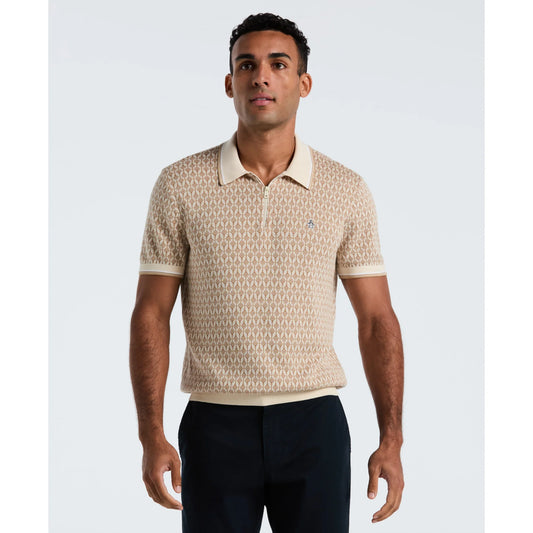 Original Penguin Geometric Jacquard 1/4 Zip Sweater Polo Shirt Birch