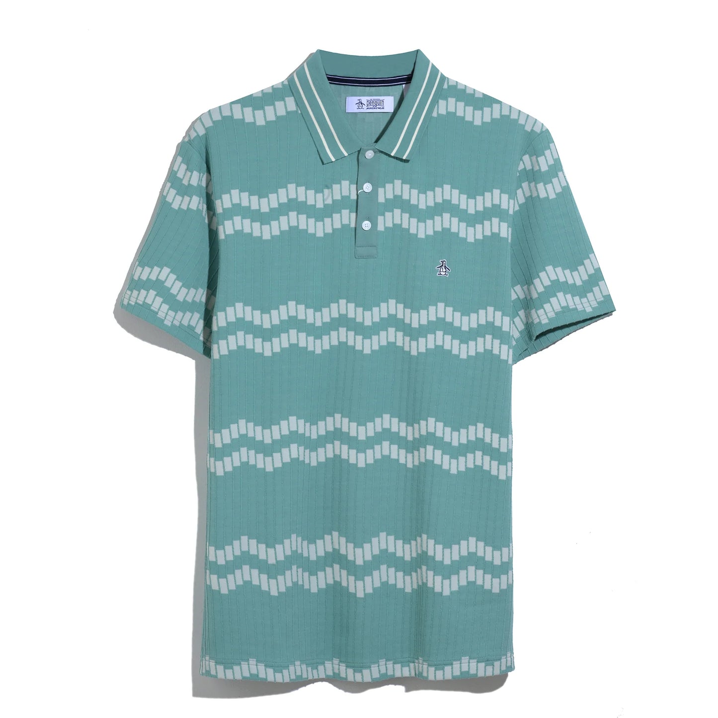 Original Penguin Jacquard Wavy Tiles Polo Shirt Beryl Green