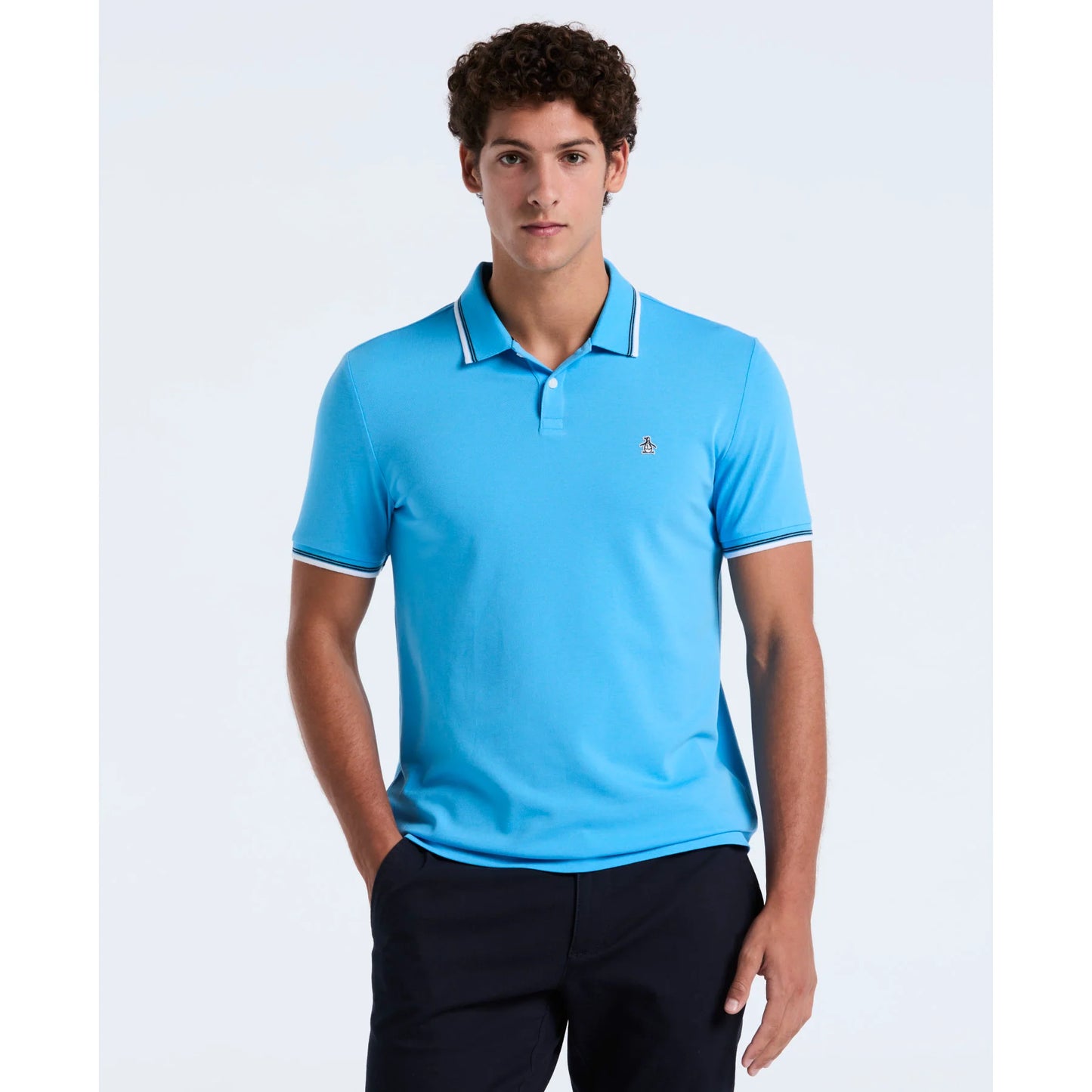 Original Penguin Pique Sticker Pete Tipped Polo Shirt Bonnie Blue