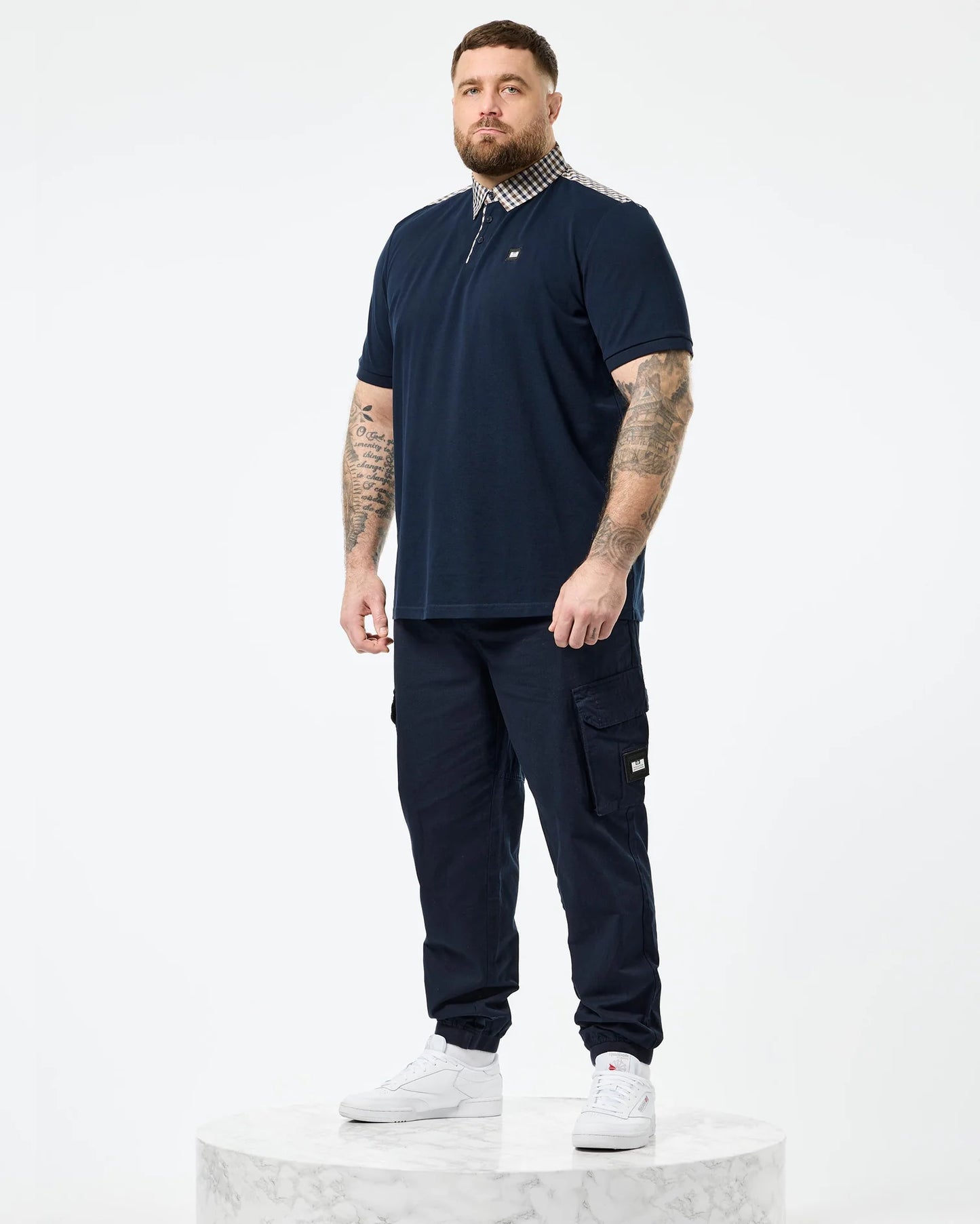 Weekend Offender Plus Size Costa Polo Shirt Navy/Mid House Check