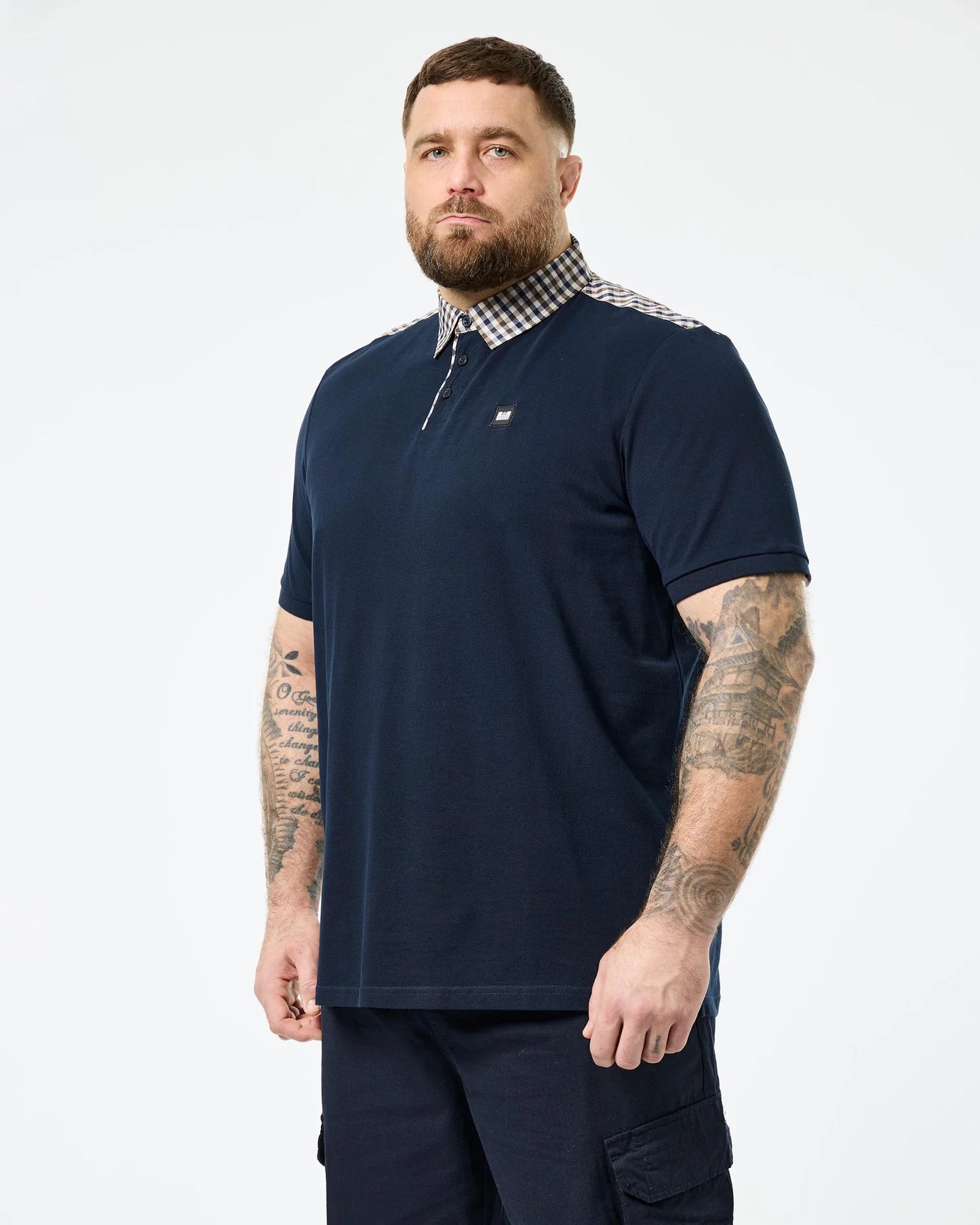 Weekend Offender Plus Size Costa Polo Shirt Navy/Mid House Check