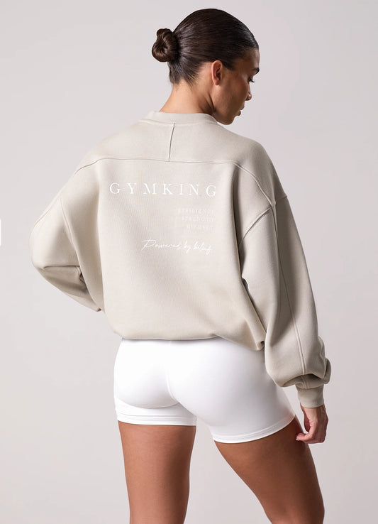 Gym King Ladies Define Bungee Hem Crew Sweatshirt Vanilla Brown