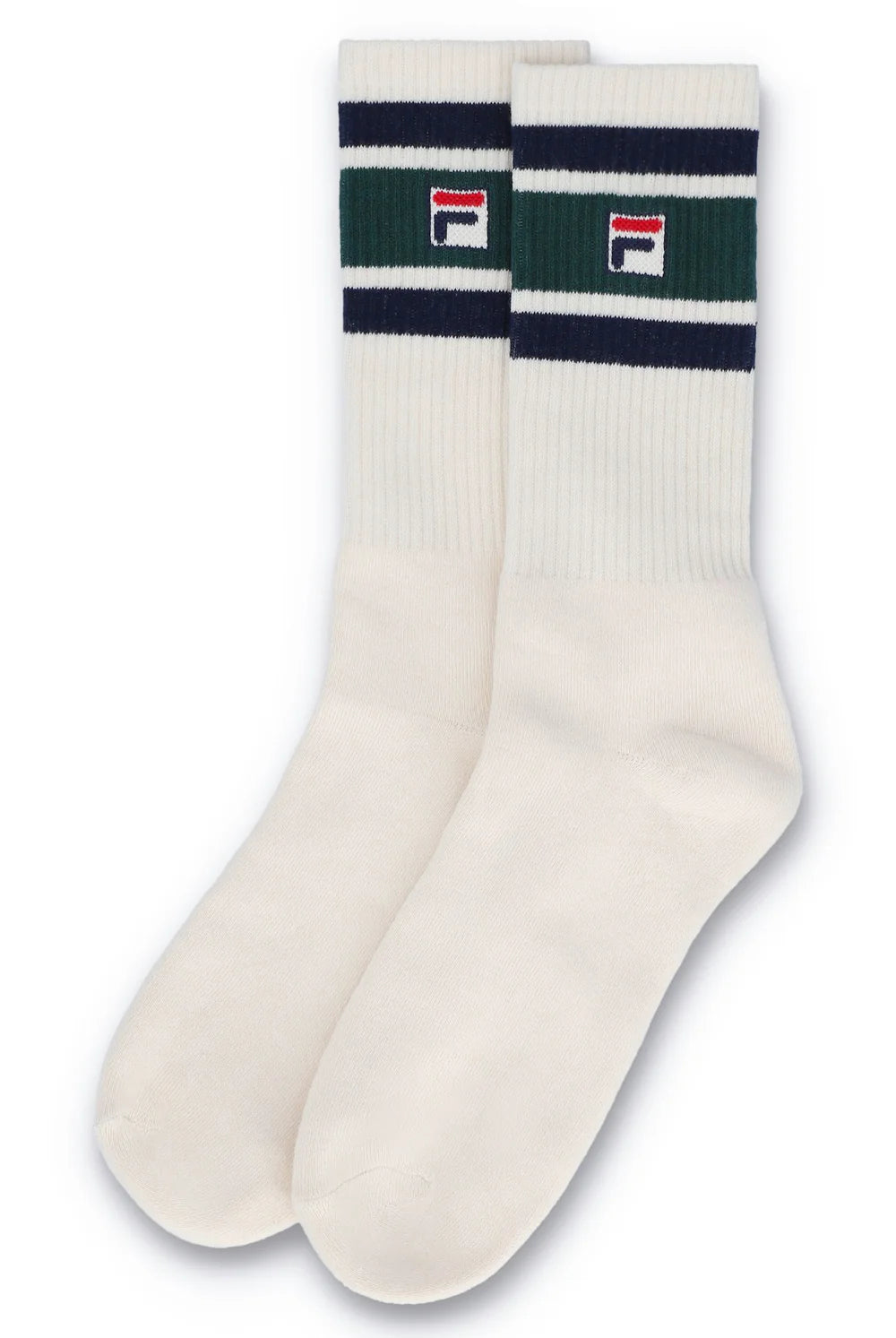 FILA Vintage Russell 3 Pack Heritage Stripe Socks Gardenia/Navy/Rain Forest