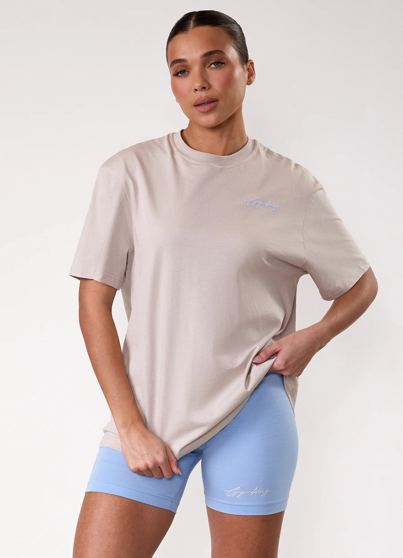 Gym King Ladies Script Mindset Boyfriend T-Shirt Light Stone/Sky Blue