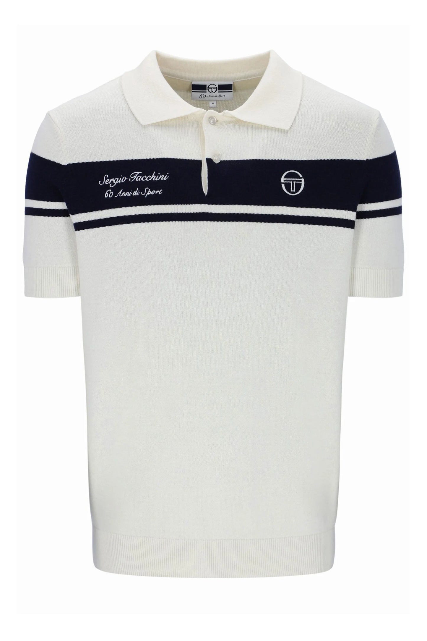 Sergio Tacchini 60th Anniversary Youngline Knitted Polo Shirt Gardenia/Maritime Blue