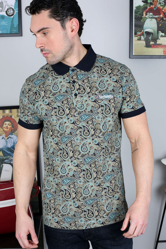 Lambretta Paisley Brand Polo Shirt Navy/Cameo Blue