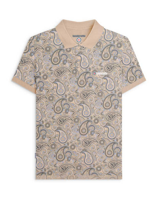 Lambretta Paisley Brand Polo Shirt Stone