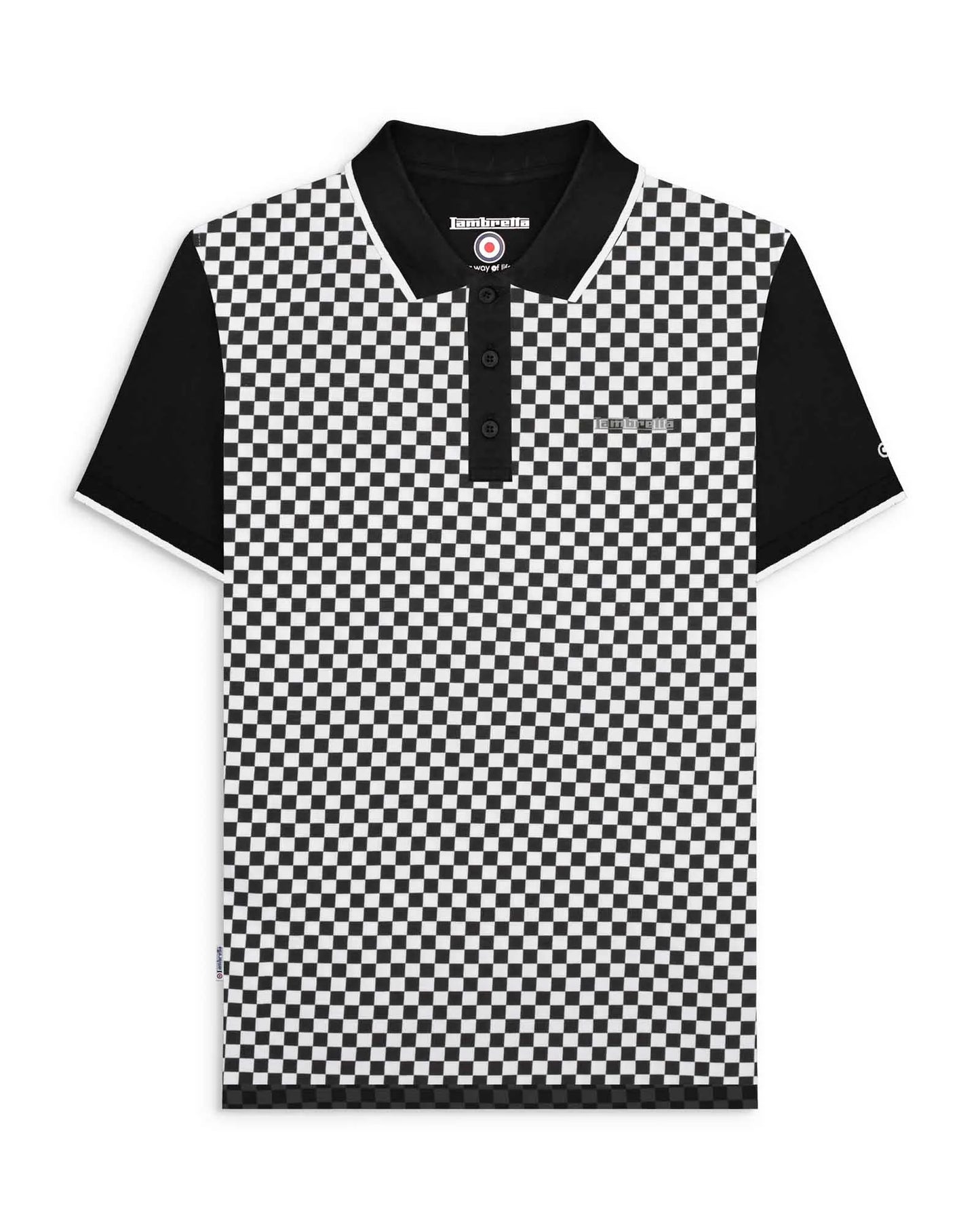 Lambretta Two Tone AOP Polo Shirt Black/White